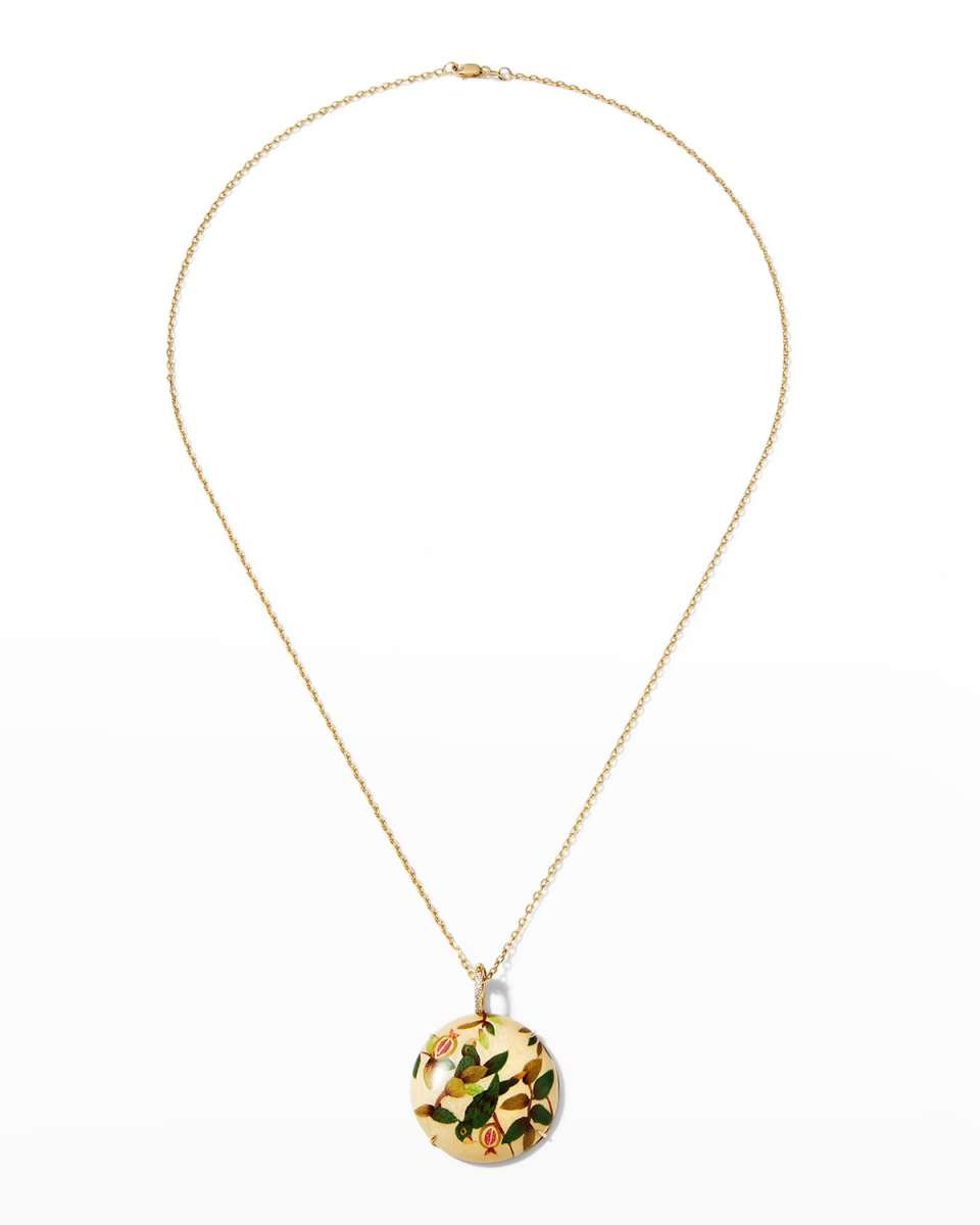 x MOYE 18K Yellow Gold Necklace with Diamonds and Marquetry Pendant